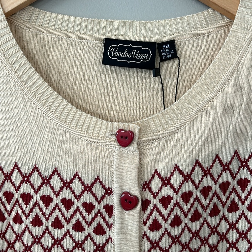 Voodoo Vixen Trail of Hearts Vintage Inspired Cardigan Sz XXL‎ NWT - Picture 2 of 7